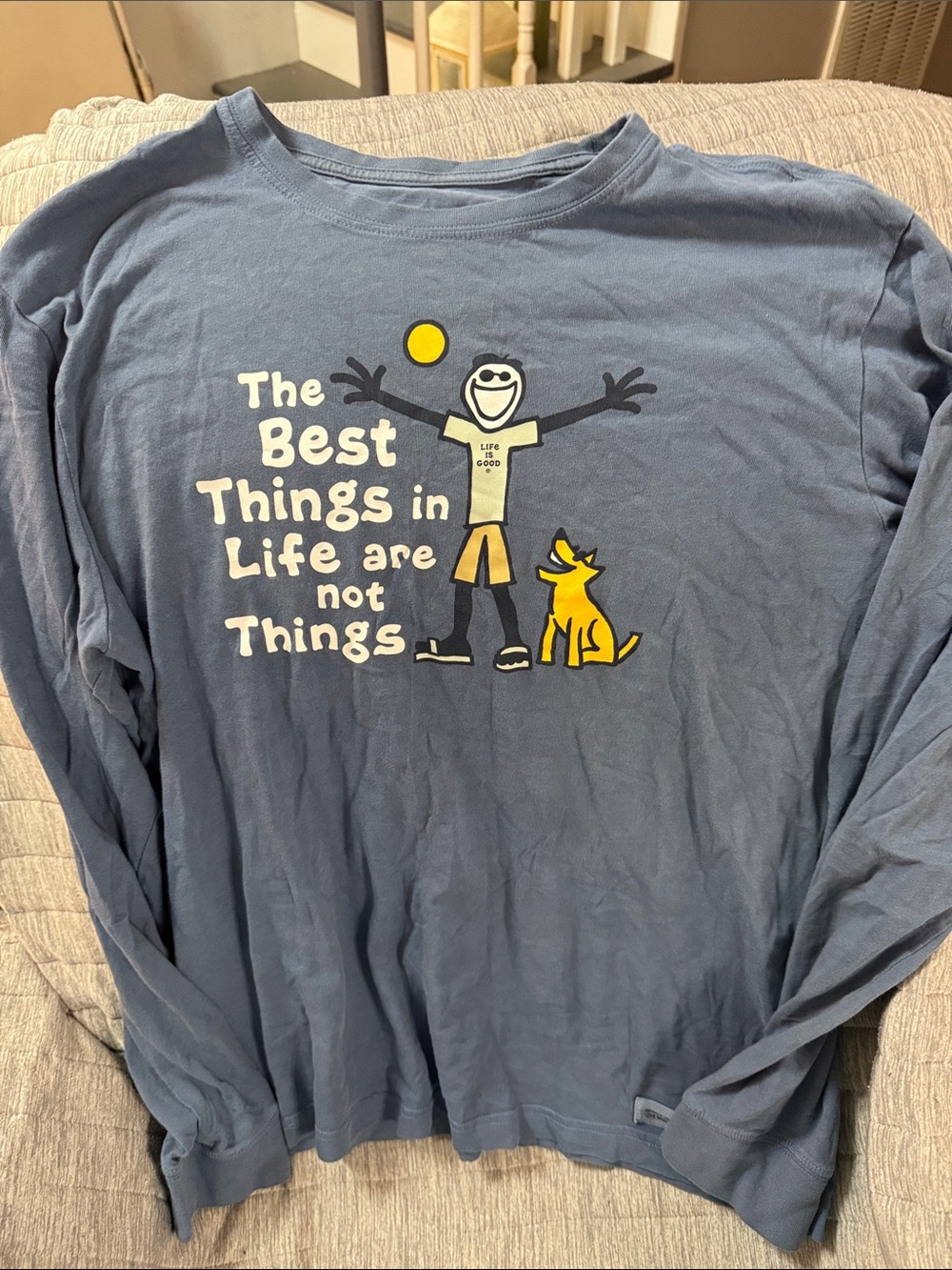 Life Is Good Blue Long Sleeve Tee with Yellow Graphic
